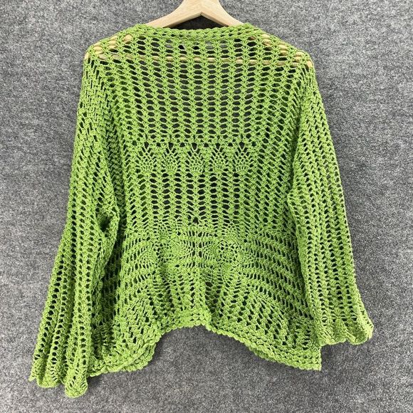 One Resource Top Women M Medium Green Crochet Open Front Long Sleeve Casual - Picture 2 of 9